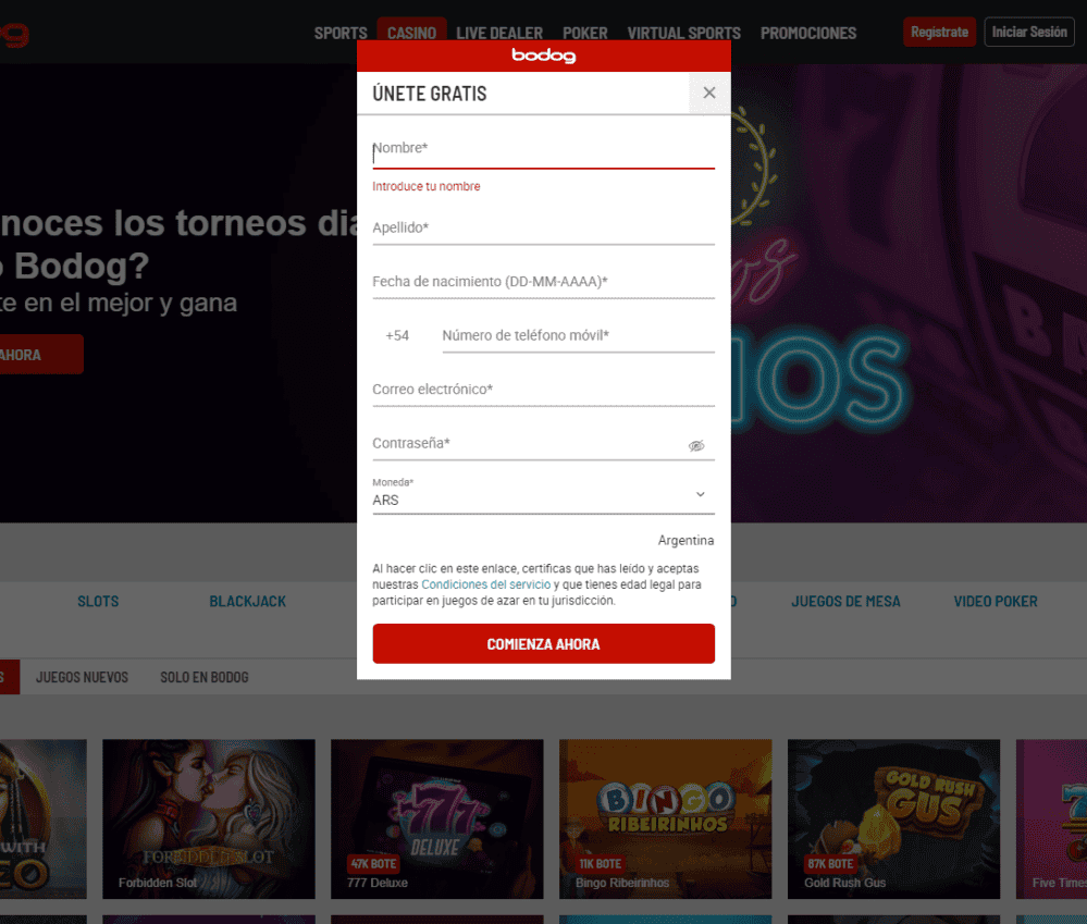 Registrarse bodog